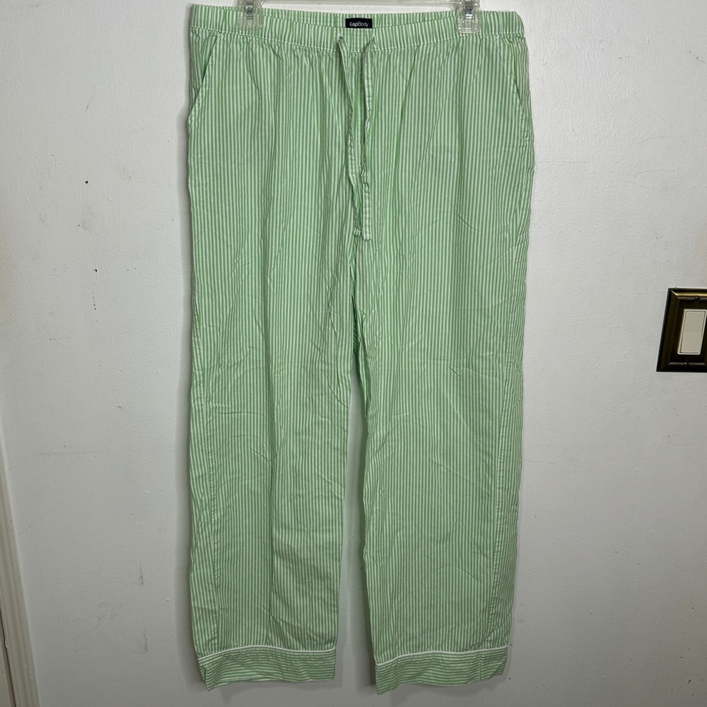 GapBody Womens Green White Striped Cotton Pajama Pants Lounge Sleep Size M